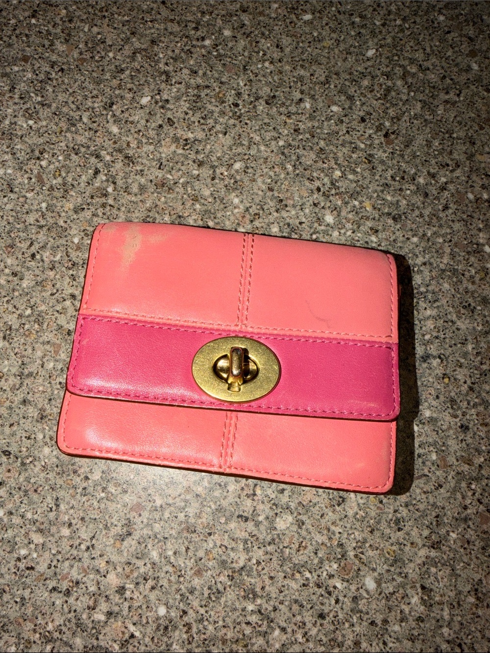 Coach Two-Tone Pink Leather Wallet with Gold Turn-Lock